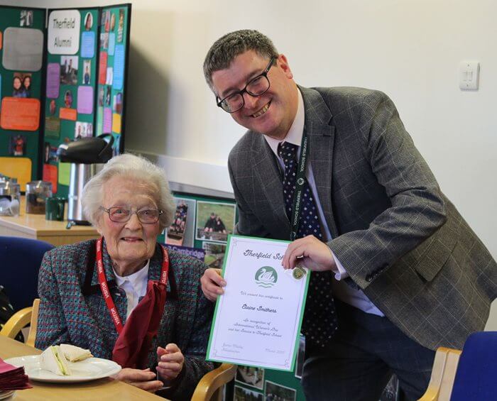 Retired teacher and care home resident from Dashwood Manor fulfils wish to go back to school