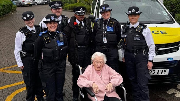 A 97-year-old Elizabeth Lodge care home resident had her lifelong dream fulfilled in the most unexpected way — with a police officer placing her under arrest on her birthday.