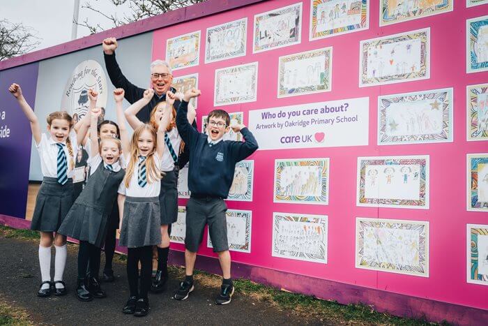 School children in Stafford have created eye-catching artwork to decorate the hoardings of the town’s newest care home. 